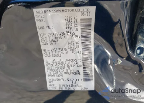 2015 Infiniti Qx60 from USA, damaged, VIN 5N1AL0MN7FC542913